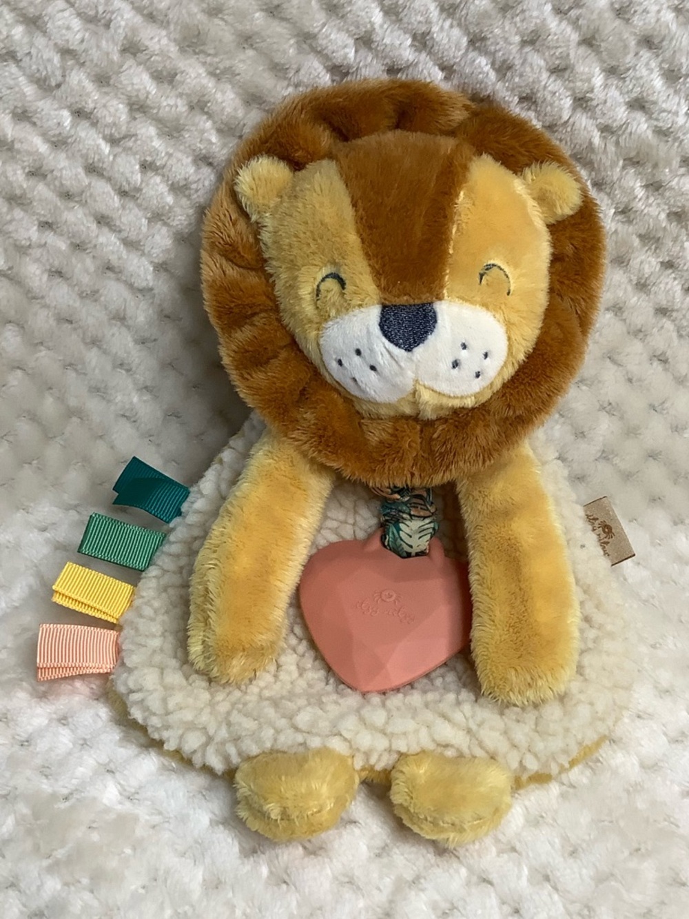 Itzy Ritzy Yellow Brown Lion Plush Lovey Comfort Toy with Pink Silicone Teether